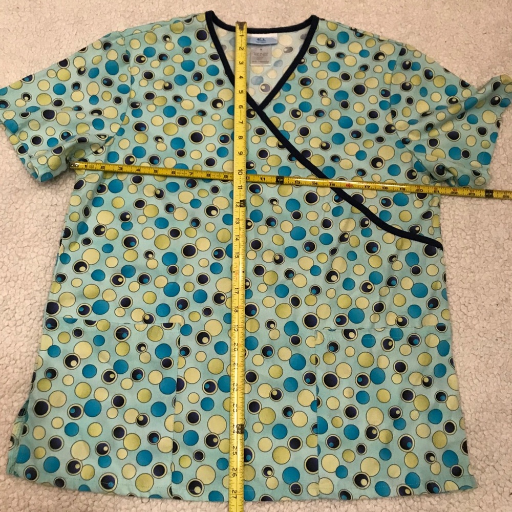 SB 🦋 Scrubs M 2-front pocket blue yellow circles